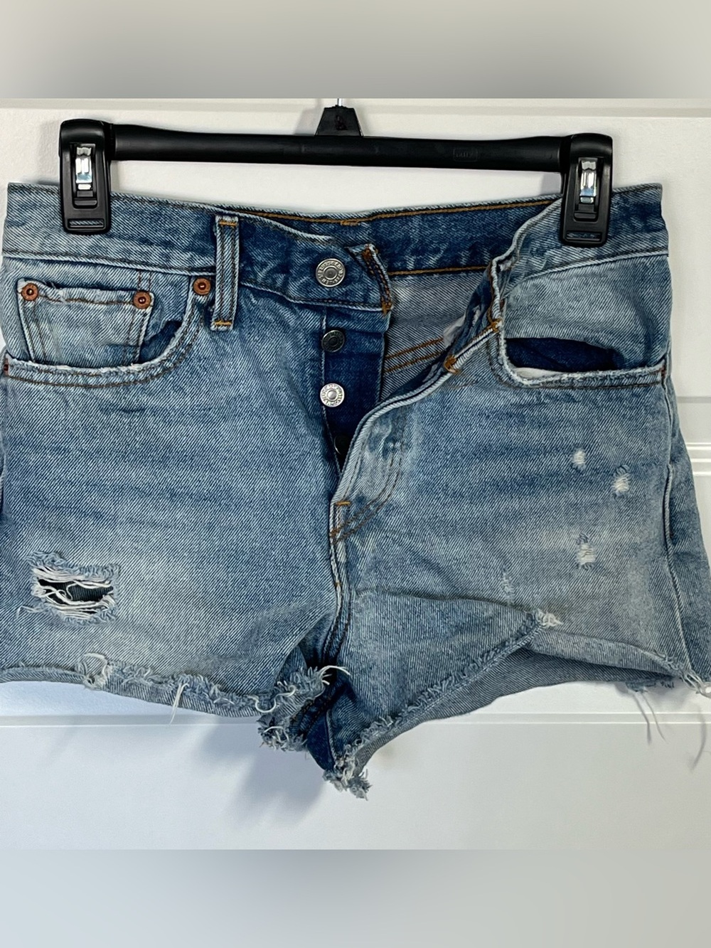 Levi’s High Rise Cutoff Shorts 27 Distressed Button Fly Raw Hem Denim